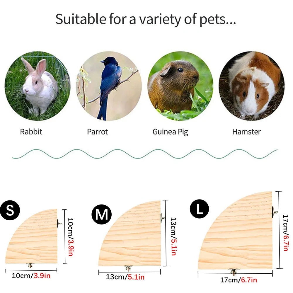 Natural wood parrot perch stand shown in small, medium, and large sizes with corresponding dimensions.