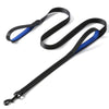 Black and blue heavy duty reflective dog leash with dual handles