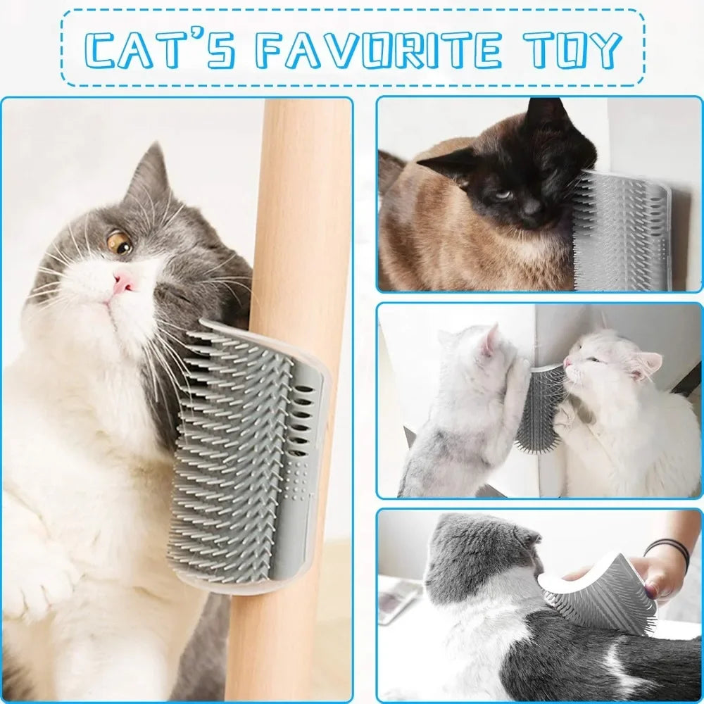 Cat Corner Scratcher with Self-Grooming Bristles and Catnip