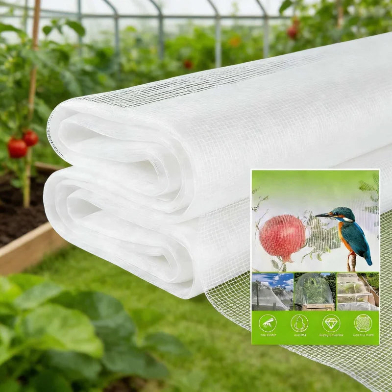 Rolls of white bird and insect proof protective netting used for gardening