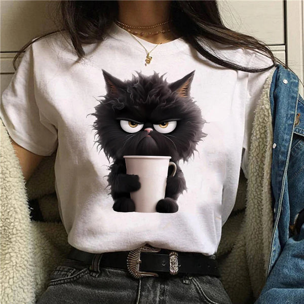 Camiseta de Verano para Mujer con Estampa Graciosa de Gato