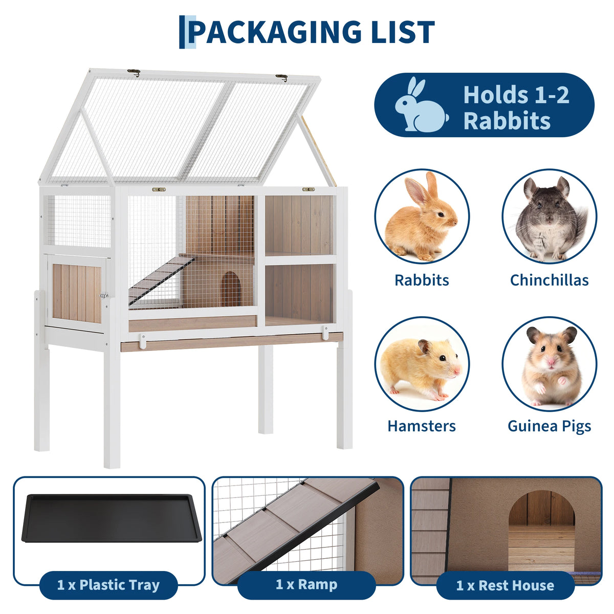 Wooden 2-Story Small Pet Cage with Stand, Ramp, and Hideout