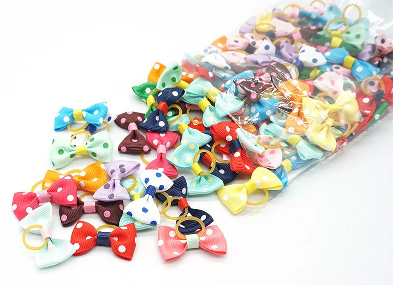 Pet Hair Bows with Elastic Bands (100-Pack)