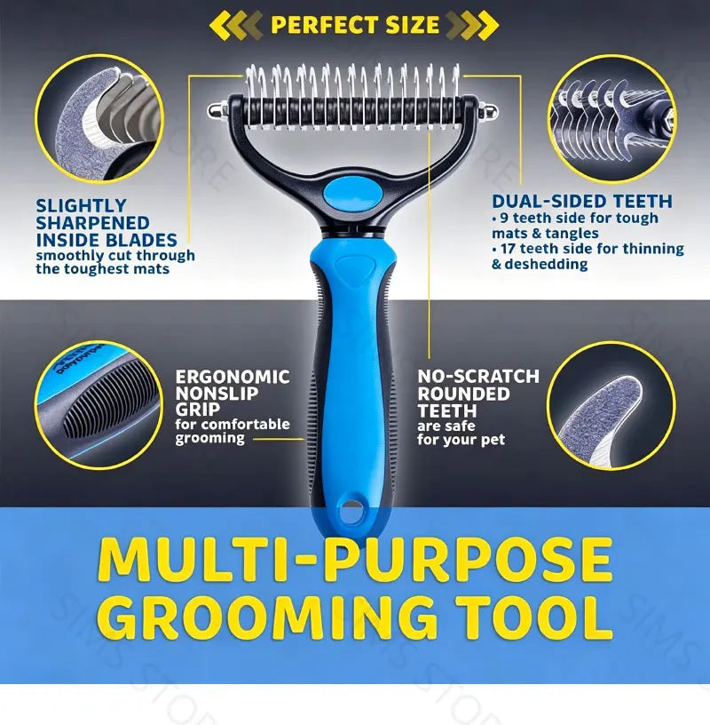 Double-Sided Pet Grooming Comb for Detangling and Shedding