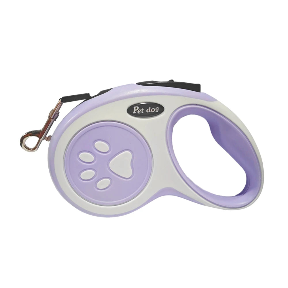 Correa retráctil de nylon morada y blanca para perros y gatos pequeños a medianos.