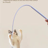 A cat is interacting with a purple silicone tail toy designed to target the habits of cats and mice.