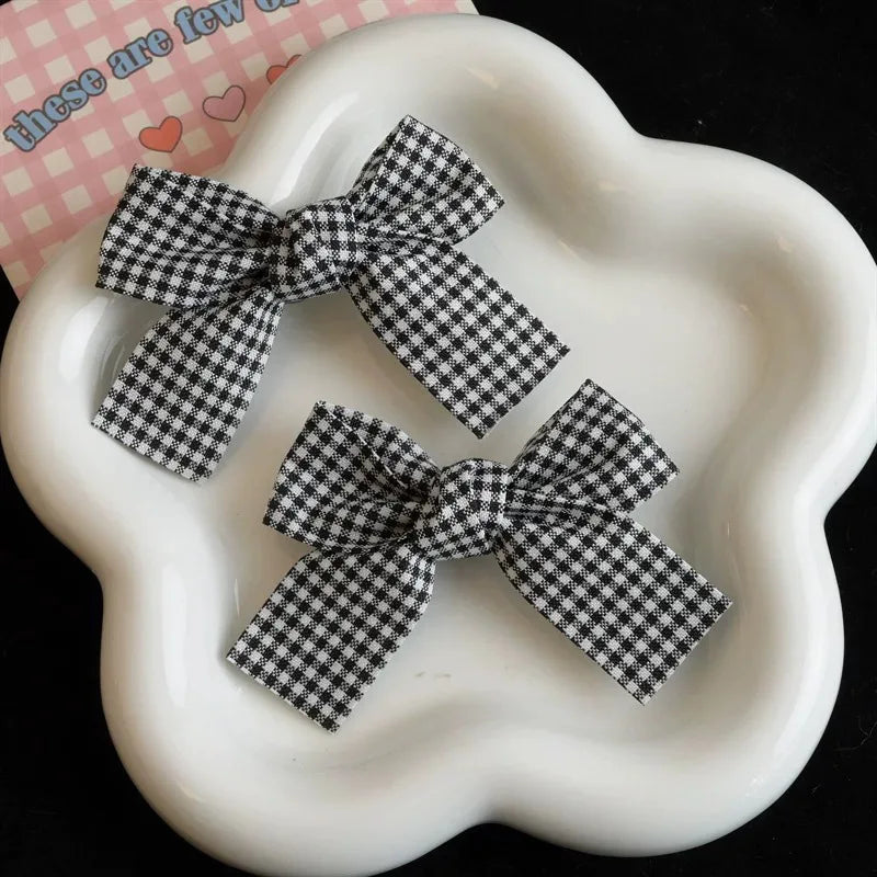 Red Plaid Fabric Bow Hair Clips for Girls