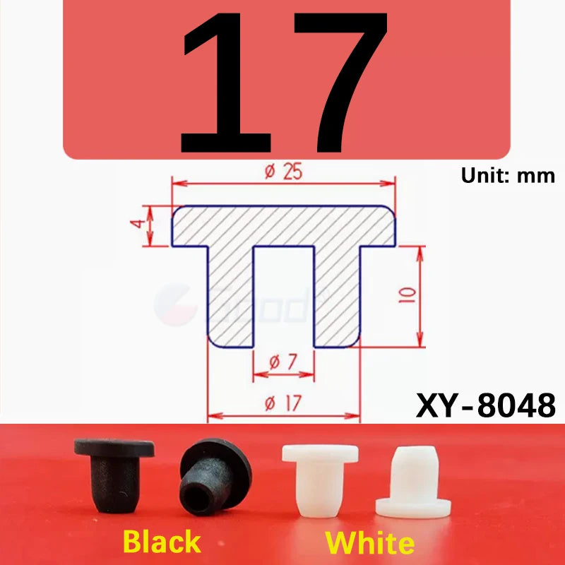 A set of black and white silicone rubber hole plugs, labeled as XY-8048.