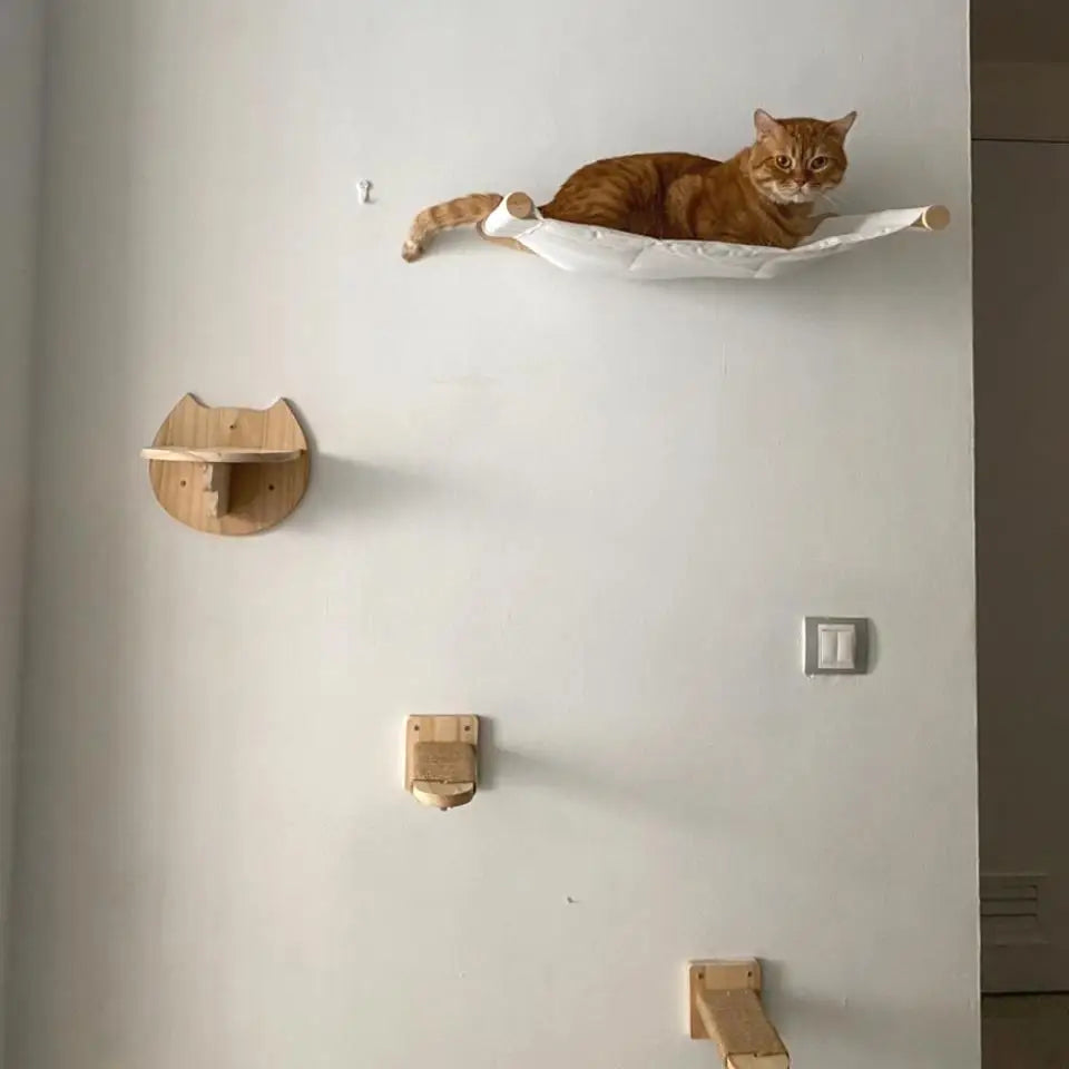Wall-Mounted Cat Hammock and Climbing Stairs with Scratcher