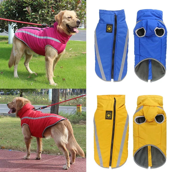 Waterproof Large Dog Coat with Padded Fleece Reflective Jacket
