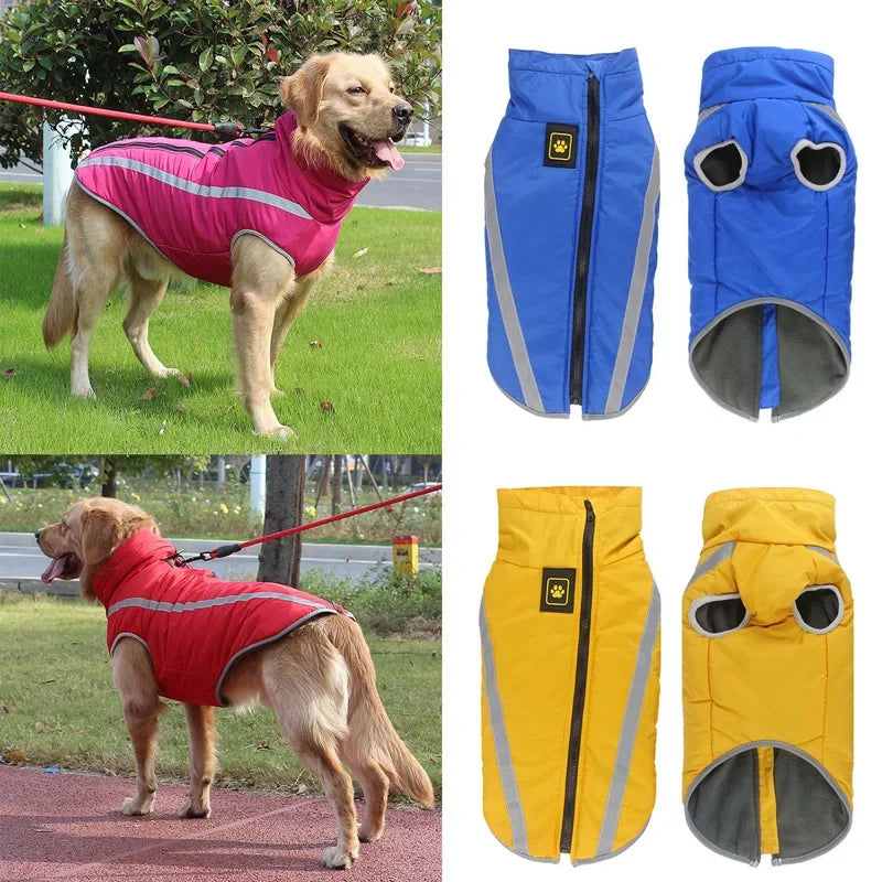 Waterproof Large Dog Coat with Padded Fleece Reflective Jacket
