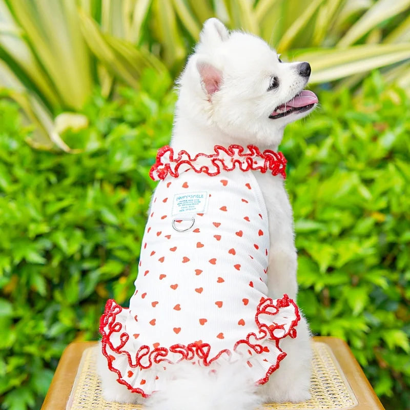 Floral Princess Pet Dress with Heart Print