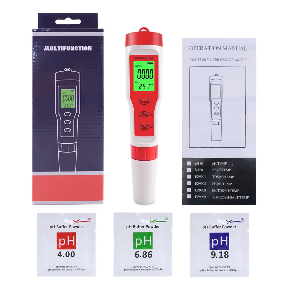 4-in-1 Digital Water Quality Tester for pH, TDS, EC, and Temperature