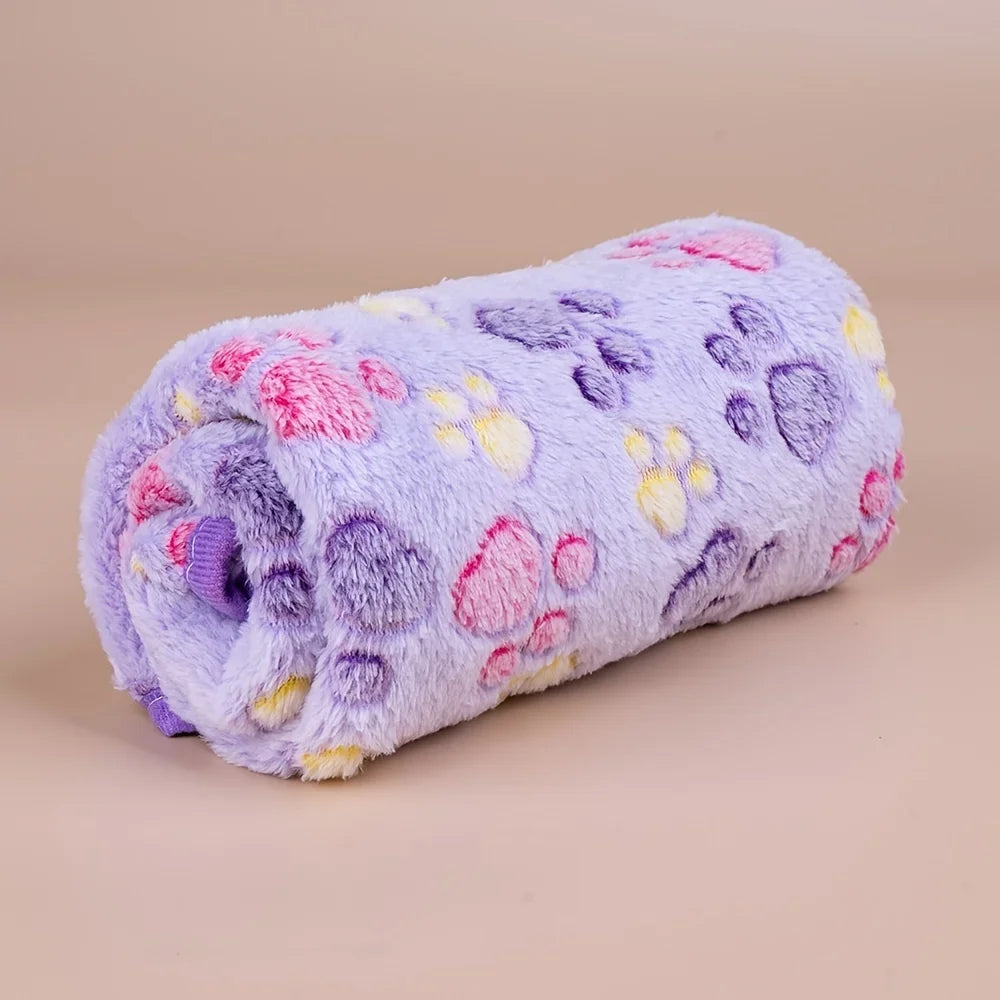 Paw Print Fleece Pet Blanket for Dogs and Cats