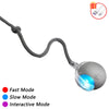 A flexible silicone self-moving cat toy ball with an LED light and faux tail, shown against a white background.