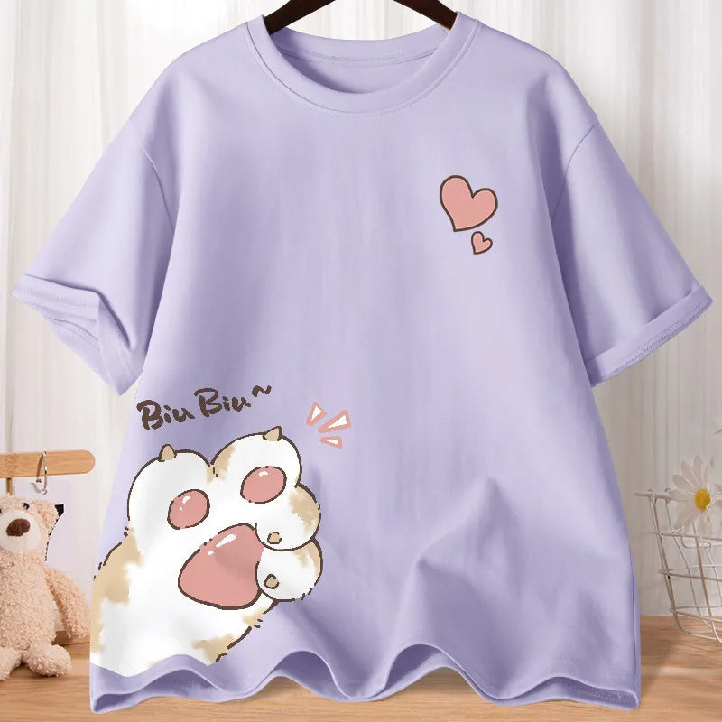 Camiseta Oversize con Estampado de Gato Dibujado