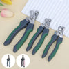 A set of stainless steel pet nail clippers for dogs and cats in gray and green colors.