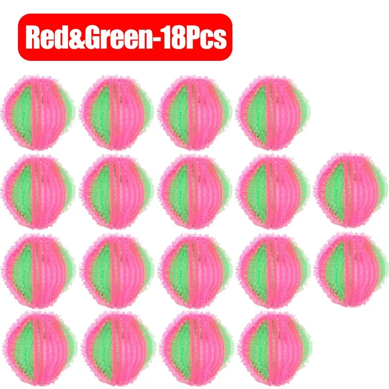 A set of 18 red and green lint filter balls for laundry