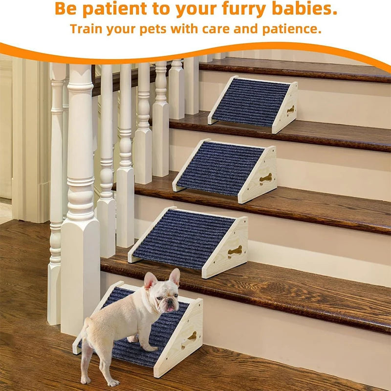 Solid Wood Pet Stairs with Non-Slip Steps for Small Dogs & Cats