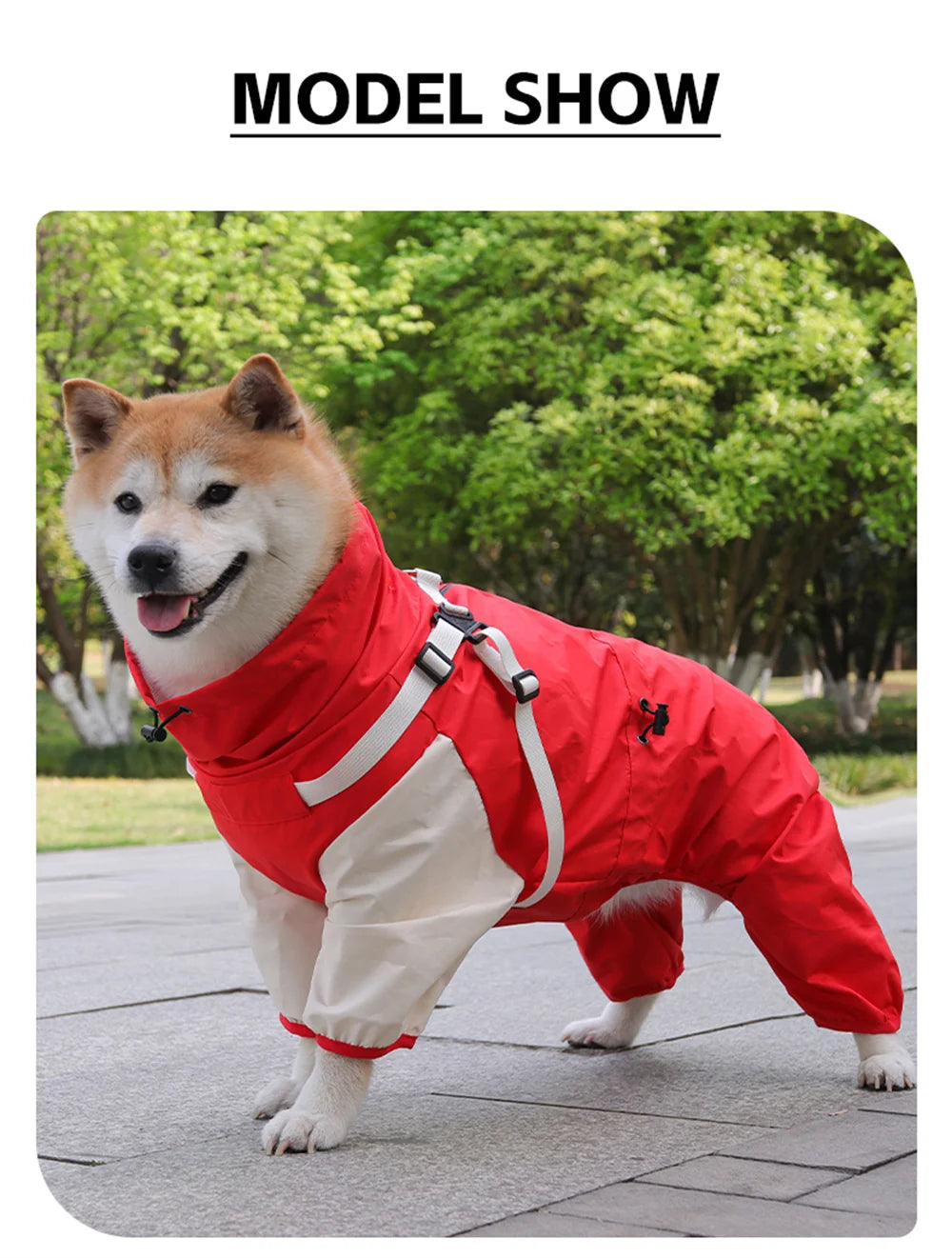 Double-Layer Waterproof Dog Raincoat with Built-in Harness and Detachable Hood