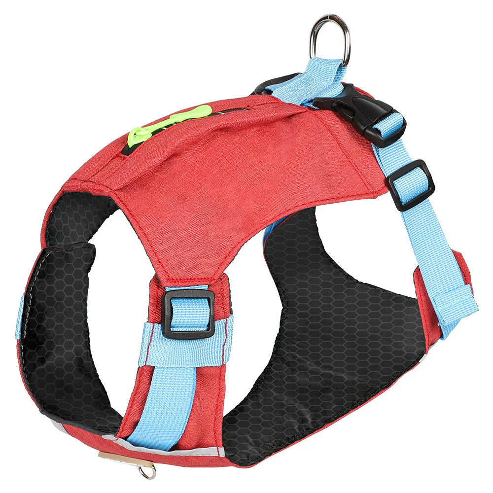 Red and blue padded dog harness vest for small and medium dogs