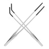 A pair of stainless steel aquarium feeding tweezers shown crossed against a white background.