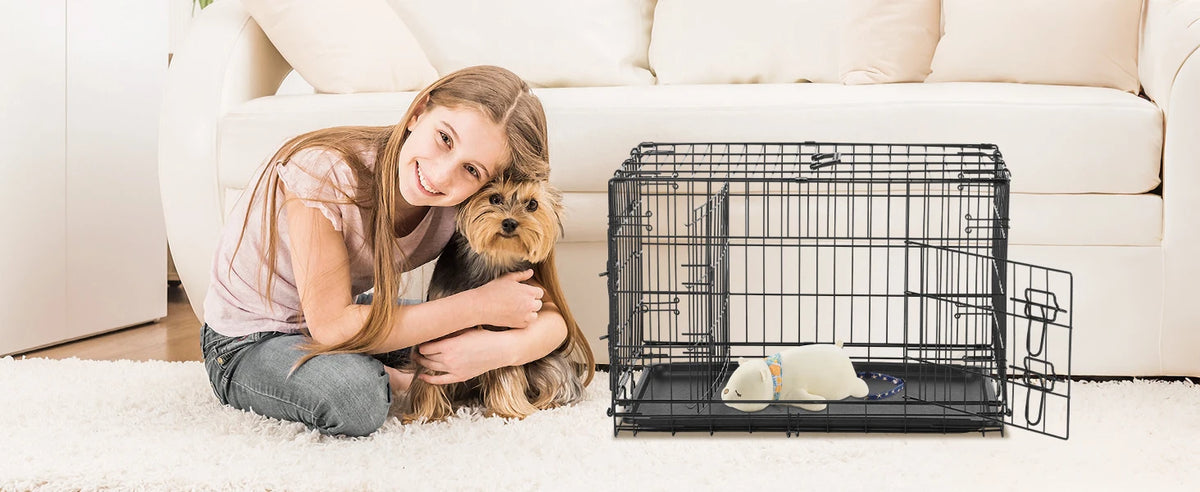 Extra-Large Foldable Metal Dog Crate with Double Doors and Leak-Proof Tray