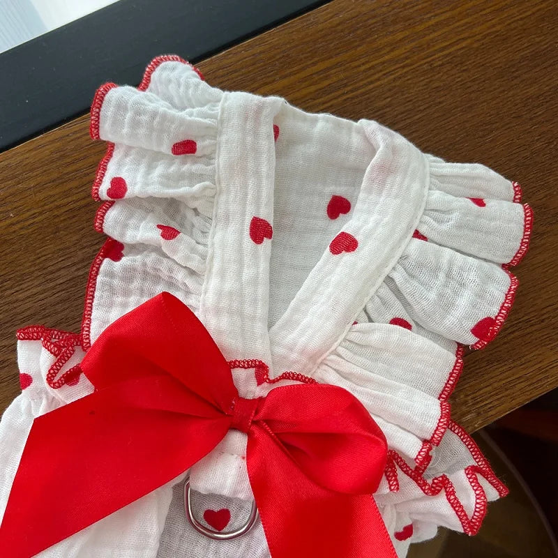 Cool Cotton Summer Dress for Small Dogs with Bow Print