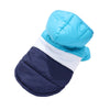 Blue and white quilted fleece hoodie dog jacket with a D-ring for small and medium pets