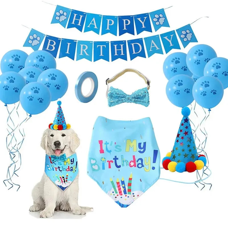 Pet Birthday Party Accessory Set with Bandana, Tutu Skirt & Hat