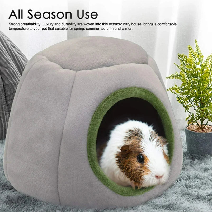 Cozy Plush Small Animal Hideout Bed with Detachable Semi-Enclosed Design
