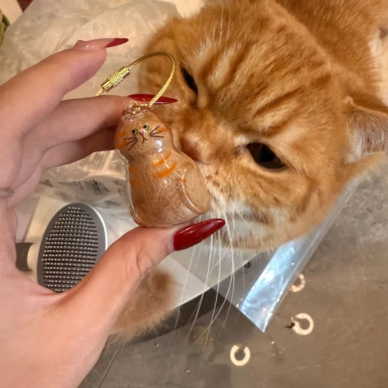 Porte-clés Chat Roux avec Compartiment de Rangement pour Cheveux