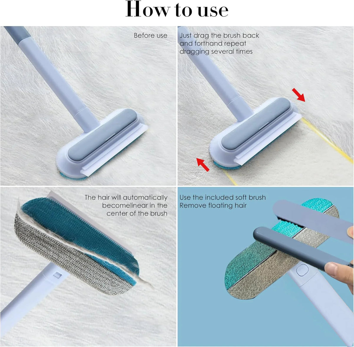 Multi-Surface Pet Hair Remover Brush with Self-Cleaning Base