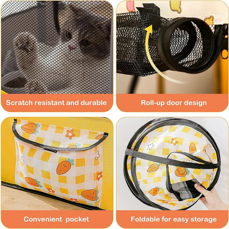Cage pour animaux portable et pliable avec porte à rouleau, poche pratique et conception anti-rayures