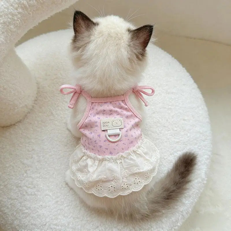 Floral Print Thin-Strap Dress for Cats