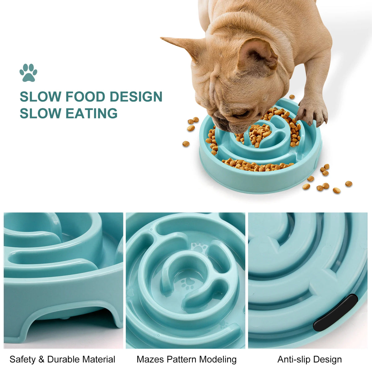 Anti-Gulping Maze Slow Feeder Dog Bowl with Non-Slip Base