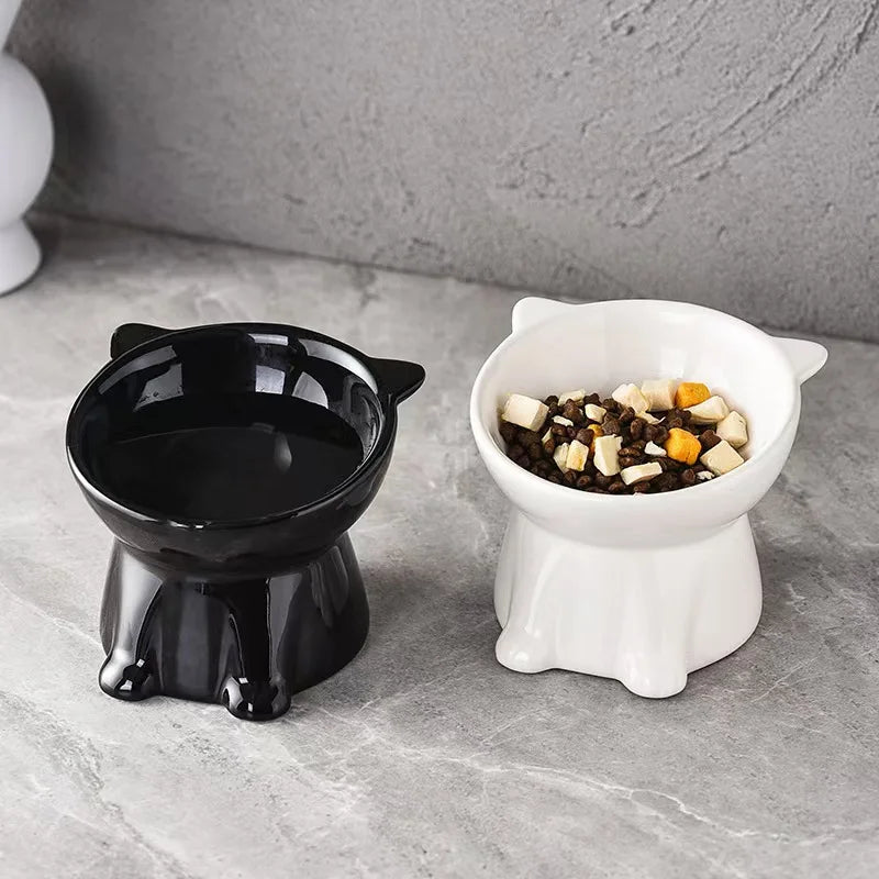 Elegant Elevated Pet Bowls Set - Anti-Slip, Wide Base (Black / White)