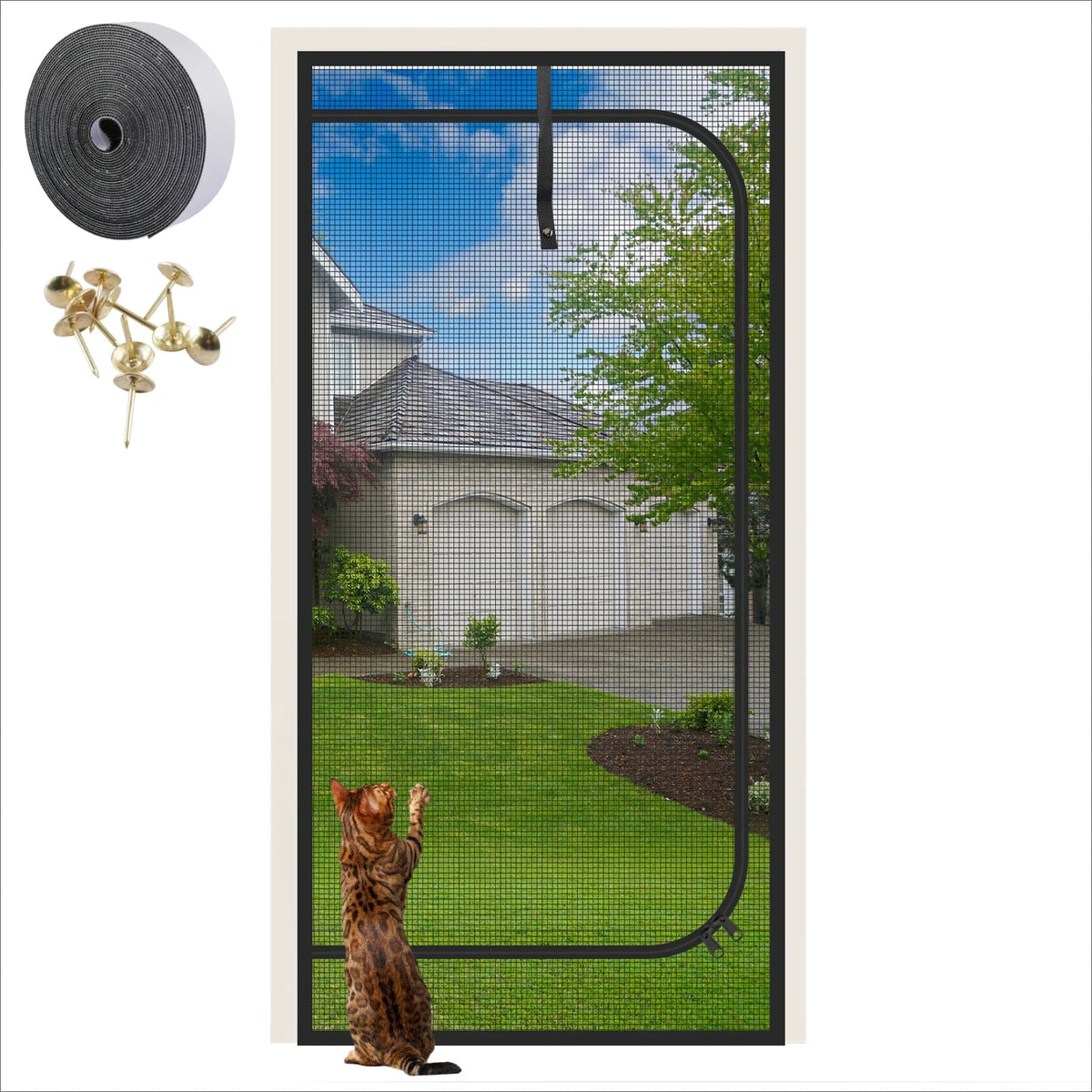 Pet Screen Door Curtain with Double Zipper – Scratch-Resistant Mesh for Interior Doors