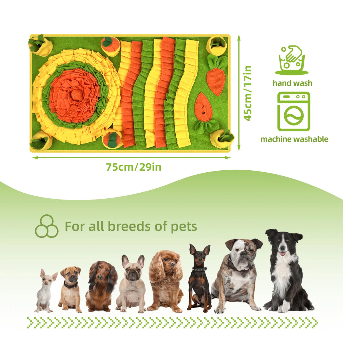 A colorful fabric blanket designed for pet sniffing training, showing various colors and textures.