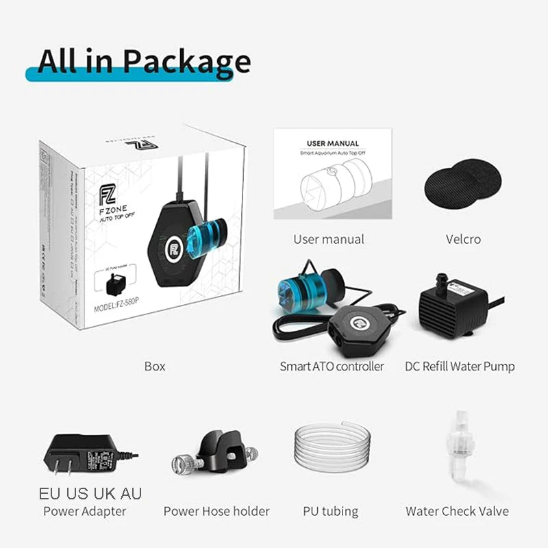 Paket mit automatischem Wasser-Nachfüllsystem für Aquarium, einschließlich Pumpe, manueller, Adapter, Schlauchhalterung, Schl