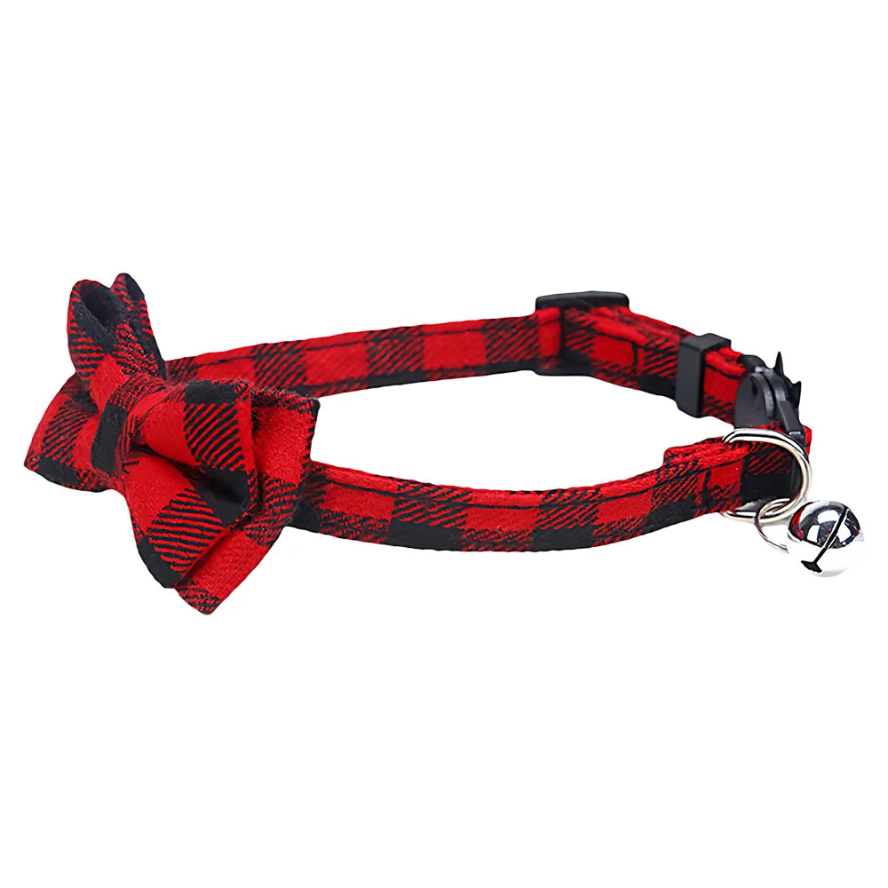 Red plaid bow tie collar for cats and small dogs