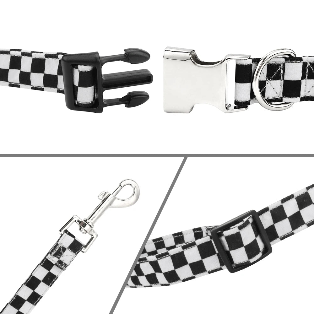 Adjustable Checker Pattern Dog Collar - Soft Nylon, Quick Release