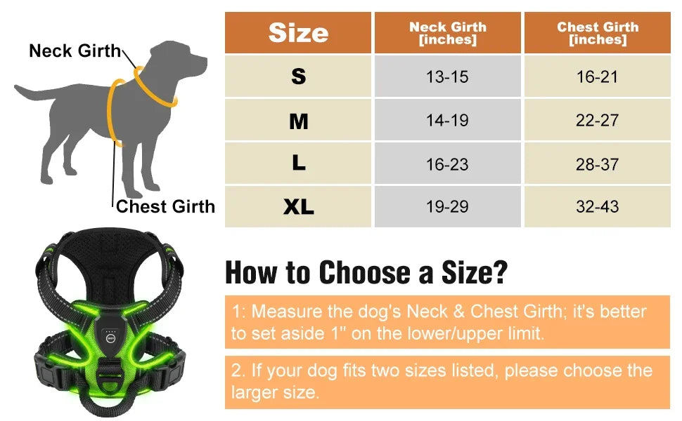 Rechargeable LED Dog Harness with 3 Light Modes for Night Safety