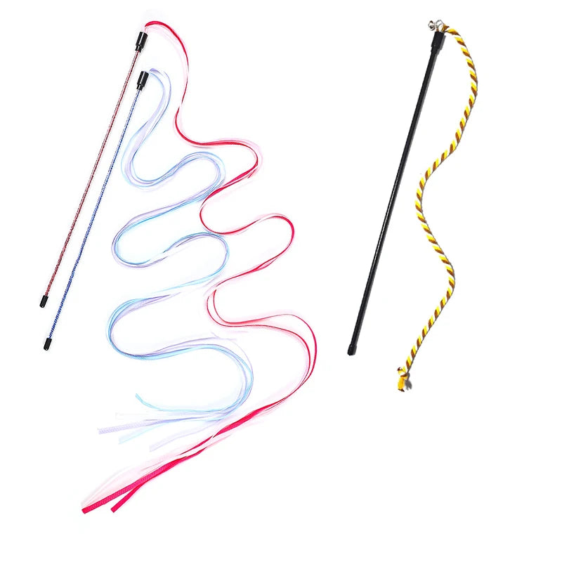 Interactive Cat Teaser Rod Toy with Satin Ribbon