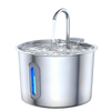 Stainless steel automatic cat water fountain with a silver bowl and a metal drinking spout