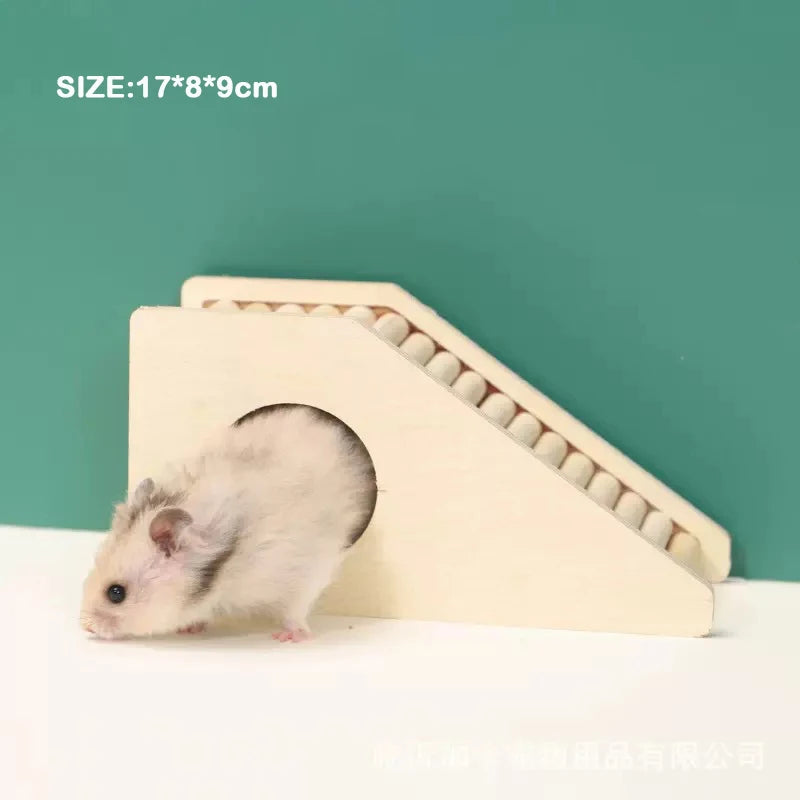 L-Shaped Wooden Hamster Platform with Stairs