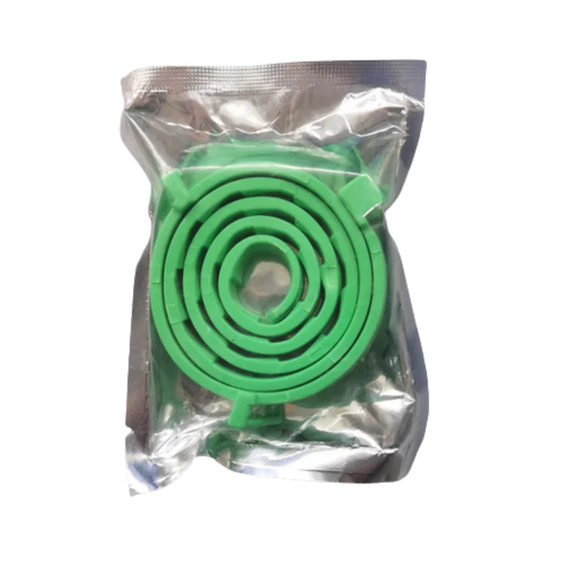 A sealed plastic bag containing a green, adjustable waterproof pet collar for small dogs and cats.