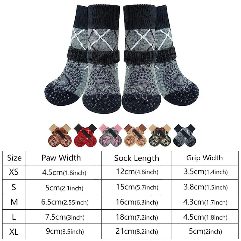 Anti-Slip Knitted Dog Socks with Adjustable Straps (4-Pack)