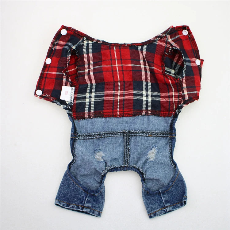 Classic Plaid Denim Jumpsuit for Small Dogs