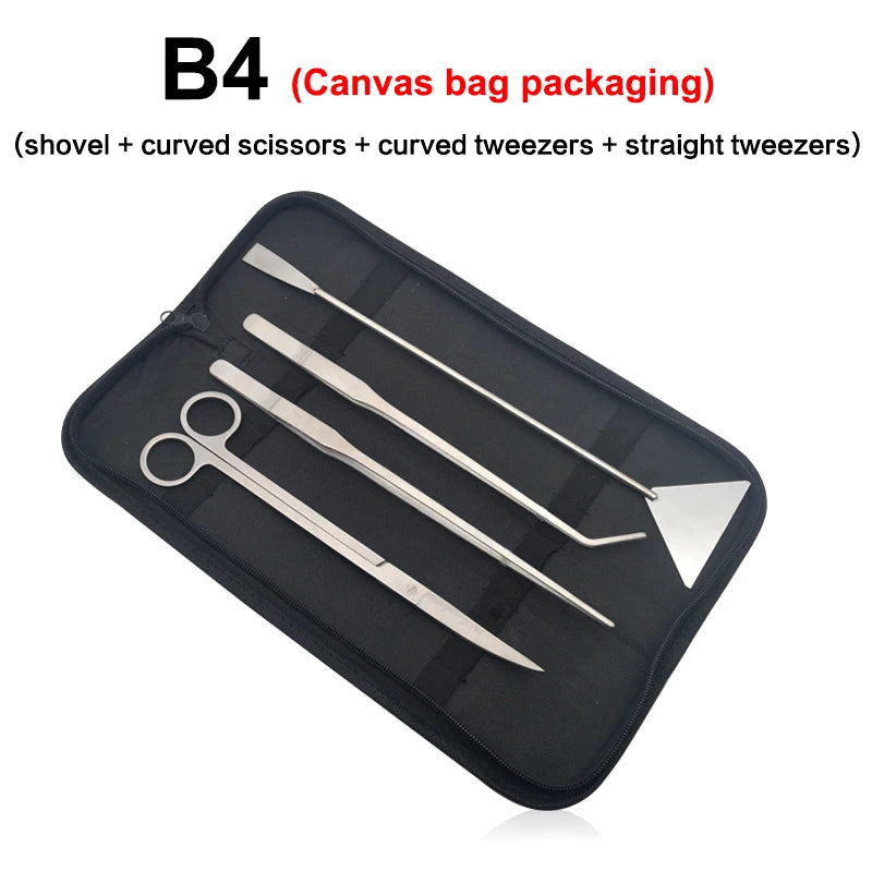 Stainless Steel Aquarium Tool Set with Scissors, Tweezers, and Shovel